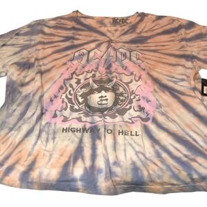 Lucky Brand size XL blue & pink tie dye T-Shirt AC/DC “HIGHWAY TO HELL”